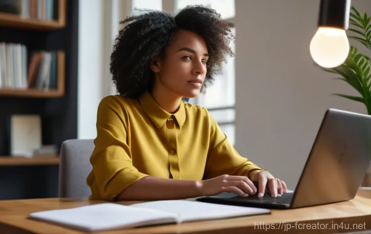 크리에이터의 온라인 강의 제작 - A vibrant, medium shot of a diverse young woman (mid-20s to early 30s) with a thoughtful yet determi...