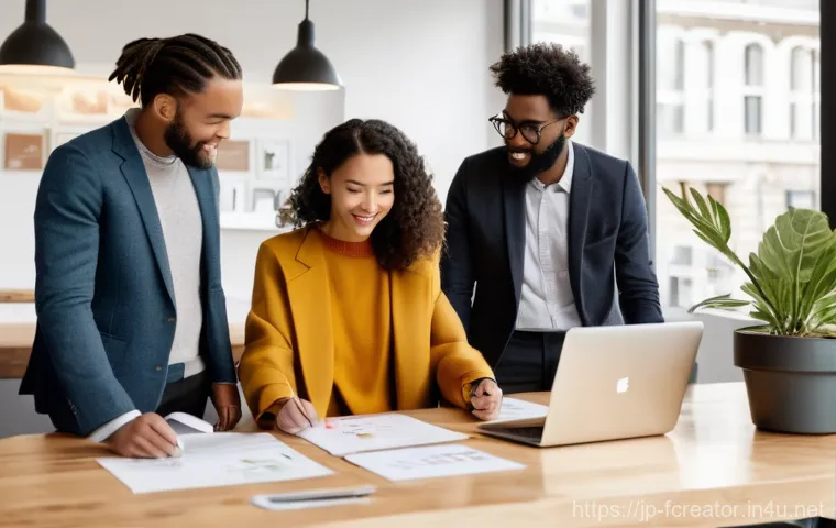 브랜드와 크리에이터의 상생 - **Prompt: "The Collaborative Spark: Co-creation between Brands and Creators"**
    A bright, modern ...