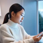 디지털 콘텐츠의 사용자 경험 UX - **Prompt 1: The Intuitive Digital Assistant**
    "A young adult female, of Asian descent, sitting c...