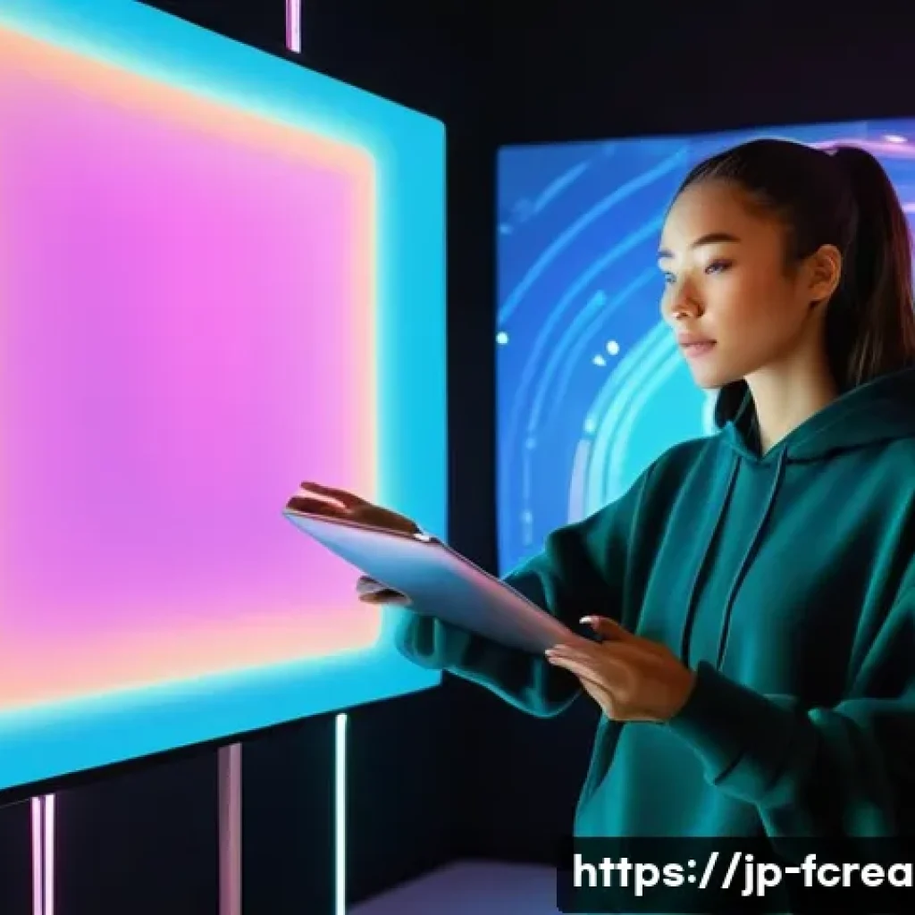 블록체인 기술과 창의적 콘텐츠 - **Prompt:** A young female digital artist in her mid-20s, with a radiant and determined expression, ...