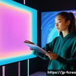 블록체인 기술과 창의적 콘텐츠 - **Prompt:** A young female digital artist in her mid-20s, with a radiant and determined expression, ...